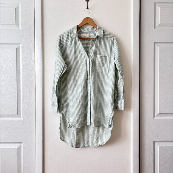 Anthropologie Striped Longline Button Down Tunic Shirt - Picture 4 of 8